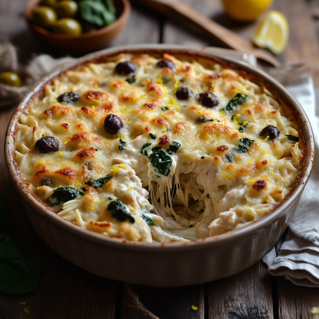 Mediterranean Spinach and Olive Alfredo Bake: A Creamy, Cheesy Delight