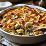 Baked Tortellini Alfredo with Spinach and Bacon: A Creamy, Cheesy Comfort Dish