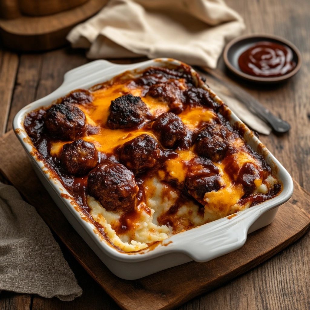 BBQ Meatball and Mashed Potato Bake: A Comfort Food Classic