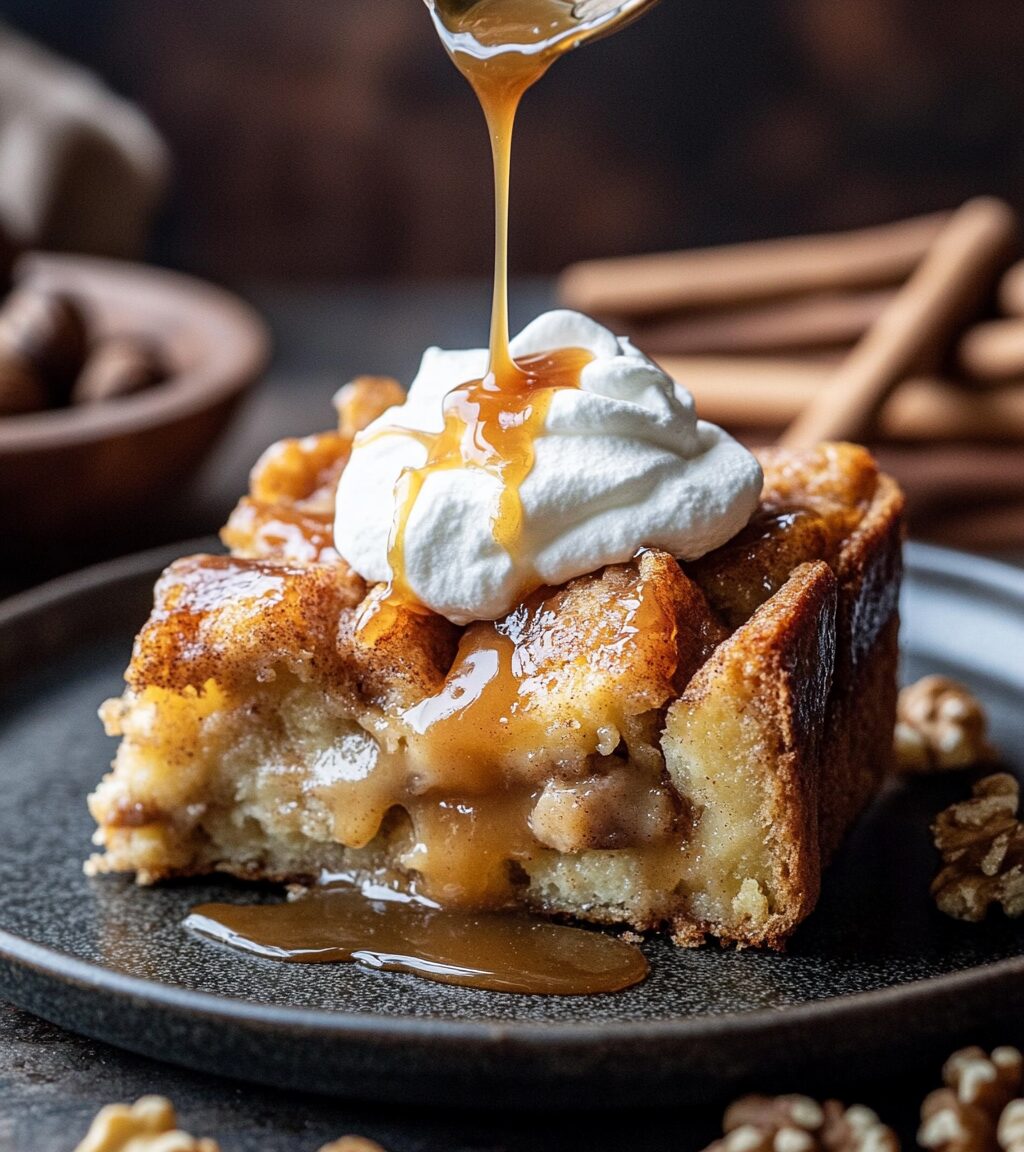 Classic Bread Pudding with Caramel and Whipped Cream: A Cozy Dessert Delight