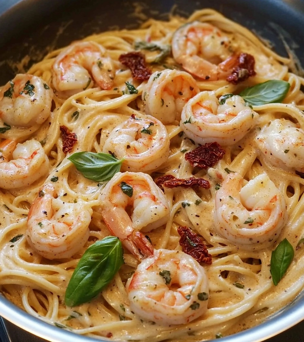 Creamy Shrimp Spaghetti with Sun-Dried Tomatoes: A Luxurious and Flavorful Dish