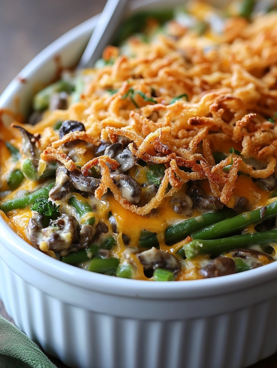 Classic Green Bean Casserole with Cheddar Cheese: A Holiday Favorite