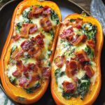 Savory Stuffed Butternut Squash with Spinach, Bacon, and Cheese