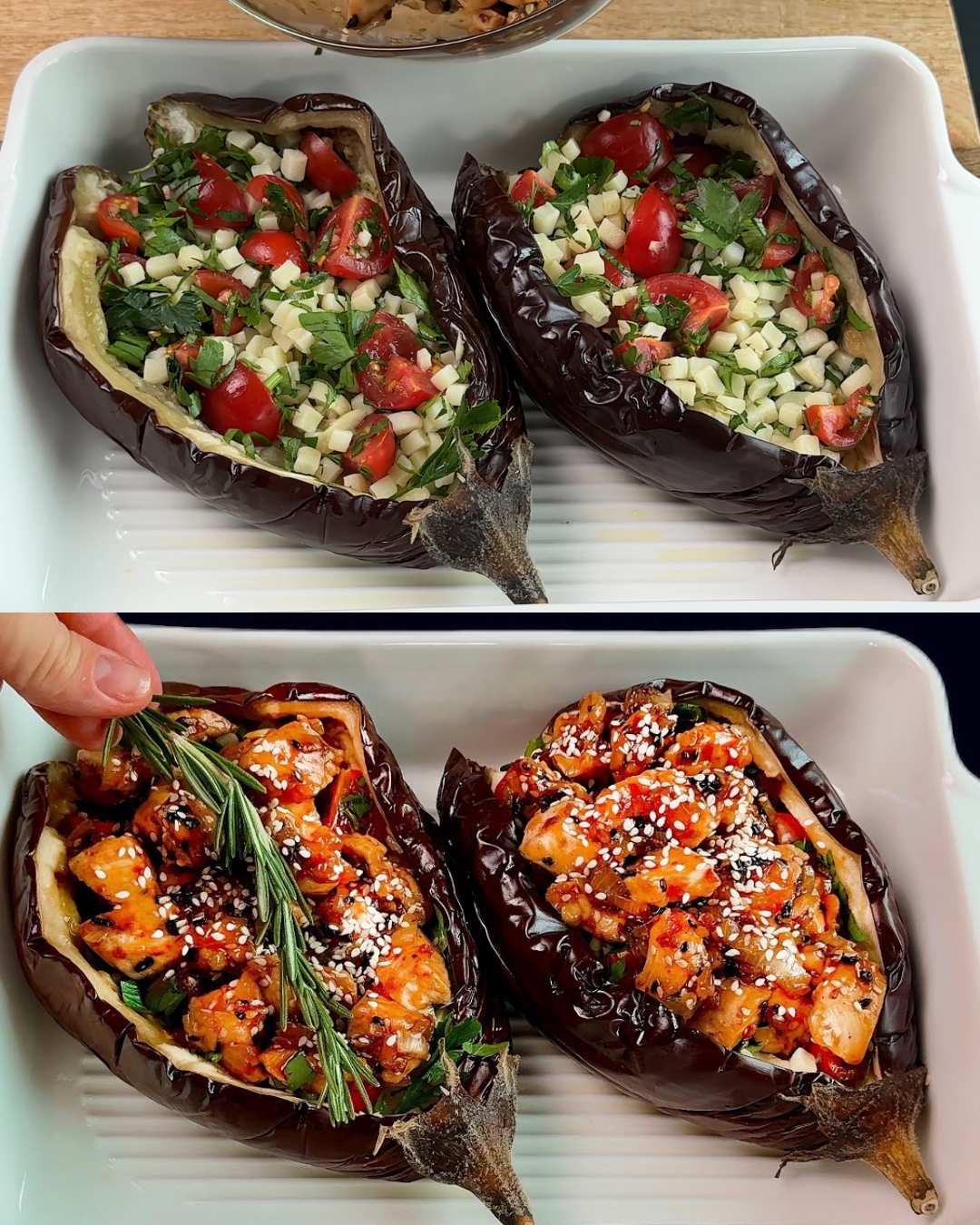 Grilled Eggplant and Chicken with Teriyaki Glaze and Mozzarella