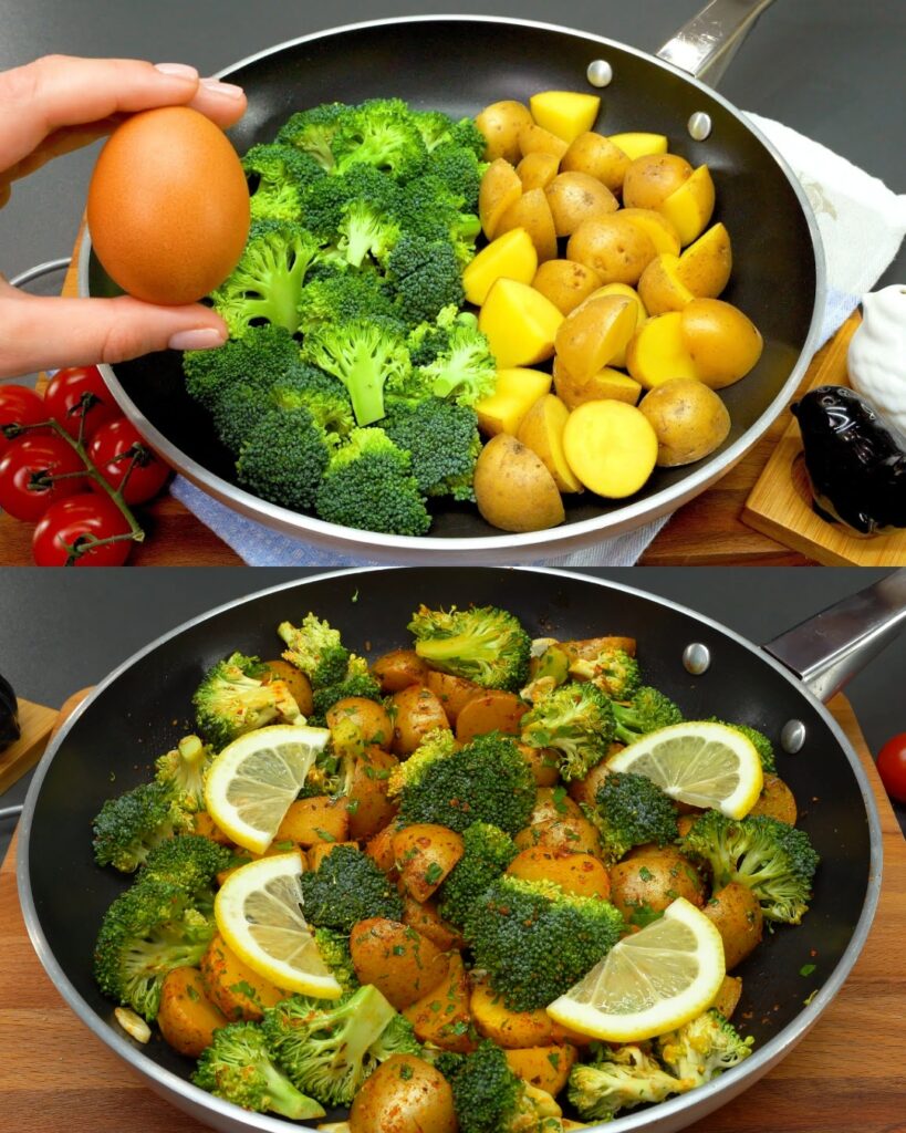 Crispy Roasted Potatoes with Broccoli and Lemon Garlic Dressing