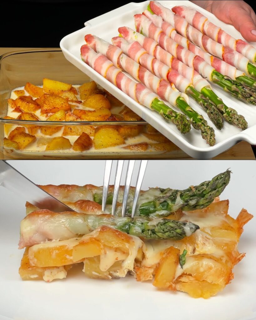 Potato and Asparagus Casserole with Bacon and Mozzarella