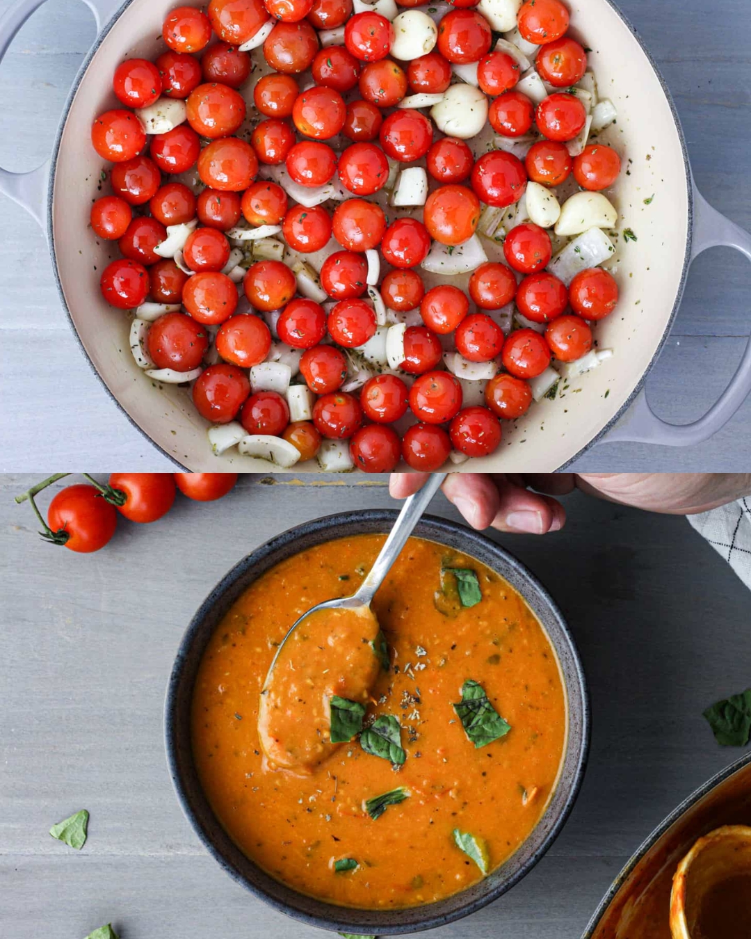 Rustic Roasted Cherry Tomato Basil Soup