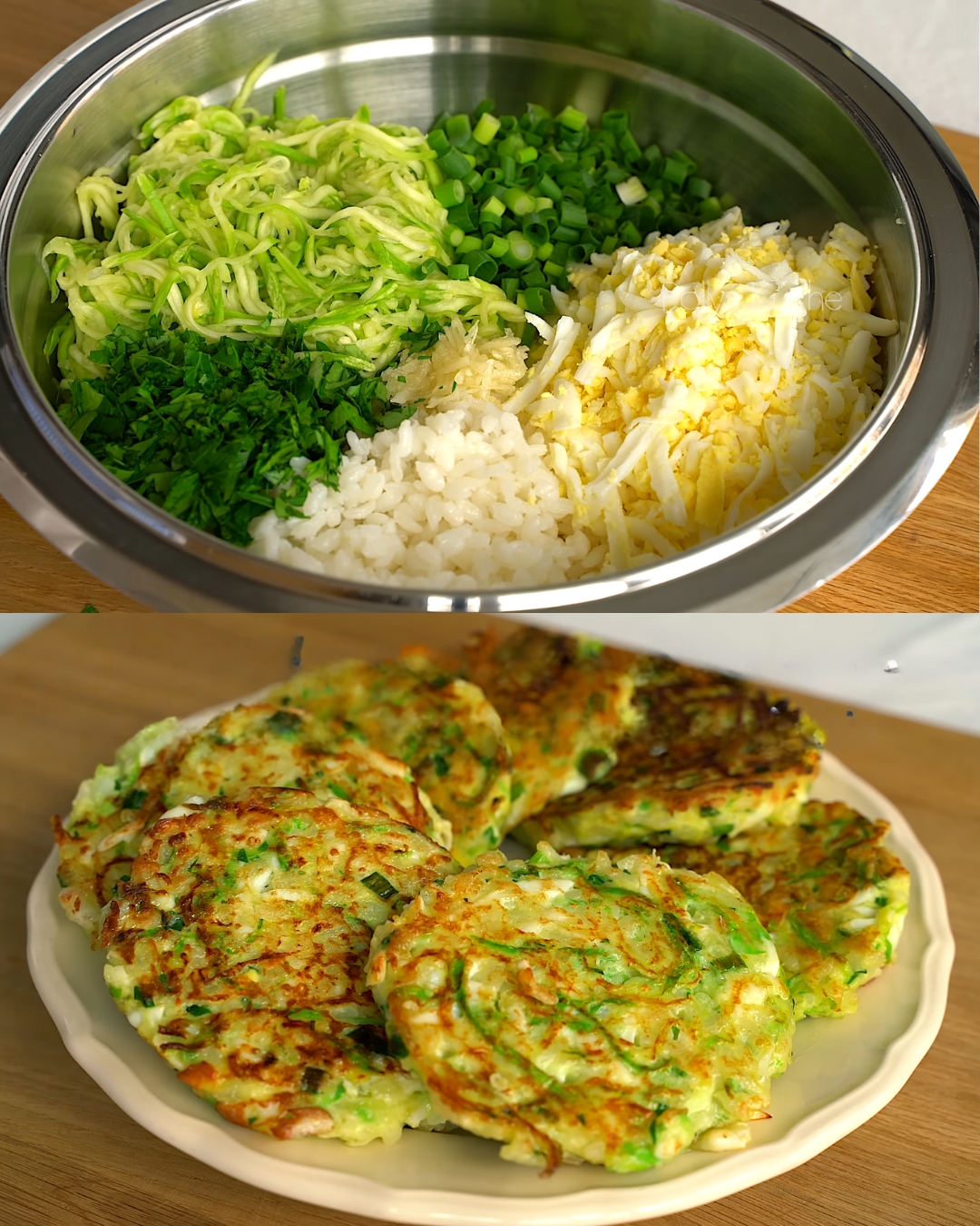 Zucchini and Rice Fritters with Egg and Herb Infusion