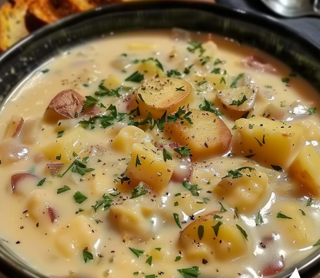 Creamy Loaded Potato Soup with Cheddar and Bacon