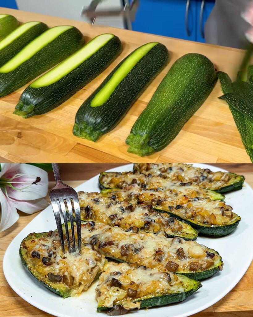 Cheesy Stuffed Zucchinis with Pineapple and Mushrooms finished dish