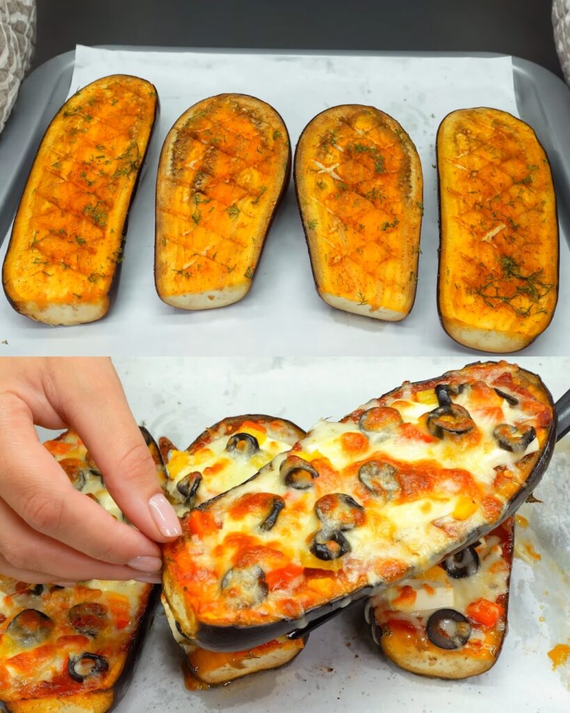 Cheesy Baked Stuffed Eggplants with Peppers and Tomato Sauce