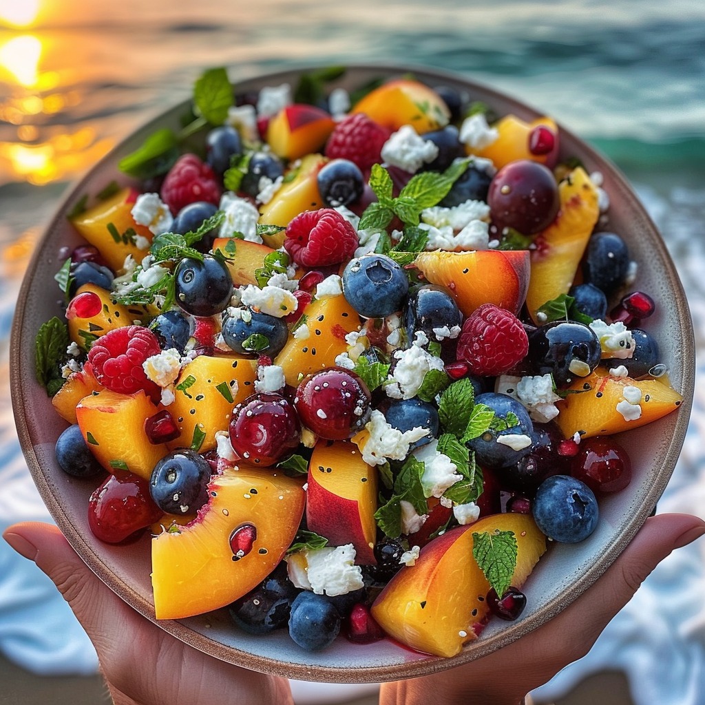 Fresh Peach and Blueberry Salad with Feta and Basil