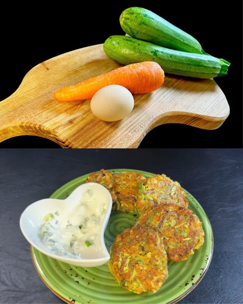 Golden Zucchini and Carrot Fritters with Creamy Sour Cream Topping
