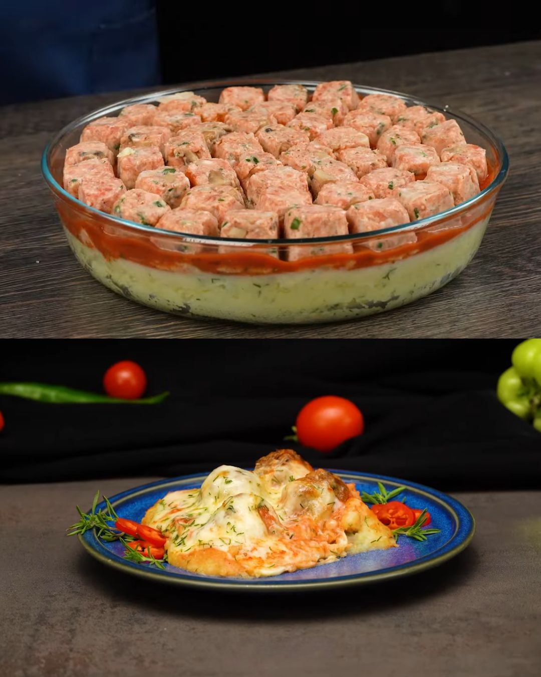 Hearty Layered Potato and Meat Casserole with Fresh Garden Salad