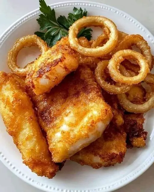 Crispy Cod with Golden Onion Rings
