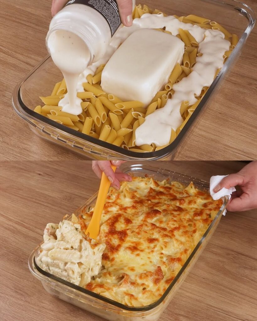Creamy Chicken Alfredo Penne Bake finished dish