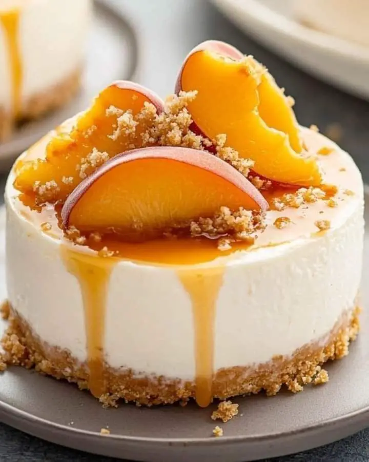 No-Bake Peach Cheesecake with Candied Pecan Crust