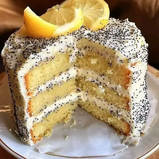 Limoncello Poppy Seed Chiffon Cake with Lemon Glaze