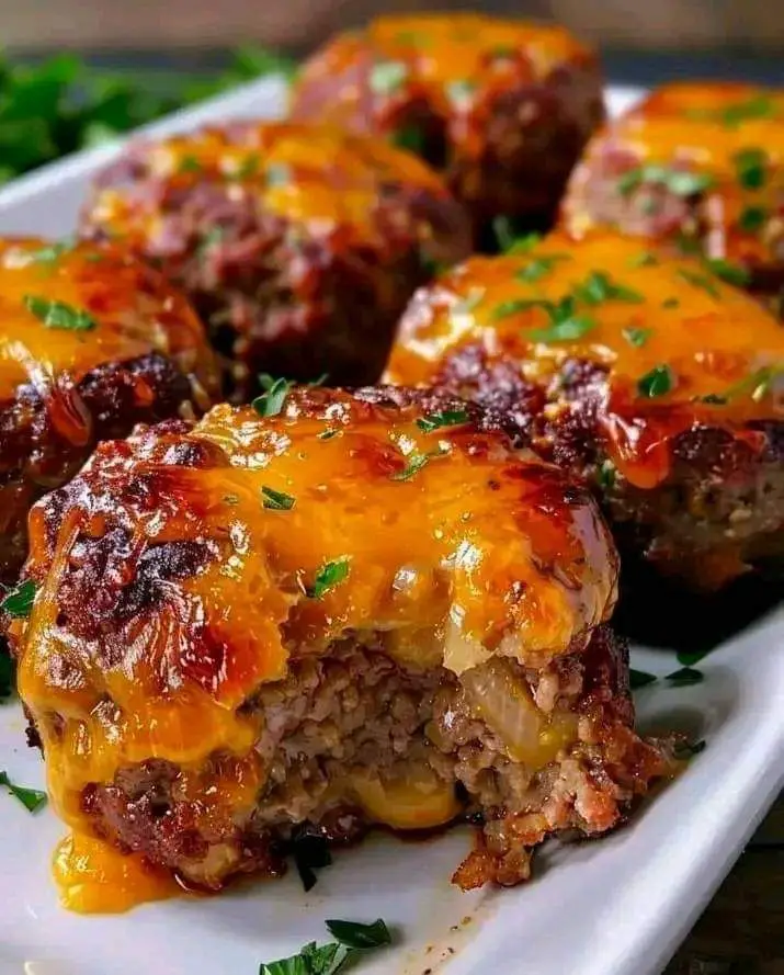 Cheddar-Stuffed Meatballs with Ketchup Mustard Glaze