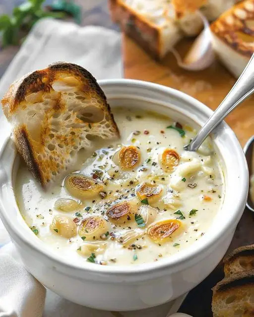 Creamy Roasted Garlic Soup with Parmesan