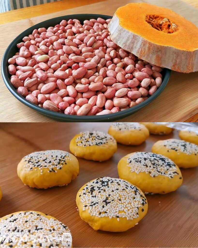 Pumpkin and Peanut Steamed Buns with Sesame Garnish