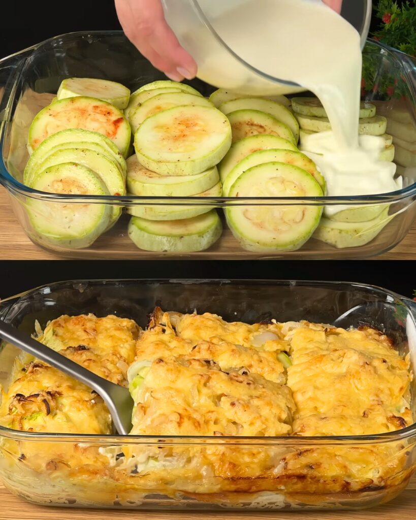 Cheesy Zucchini Casserole with Garlic Yogurt Sauce