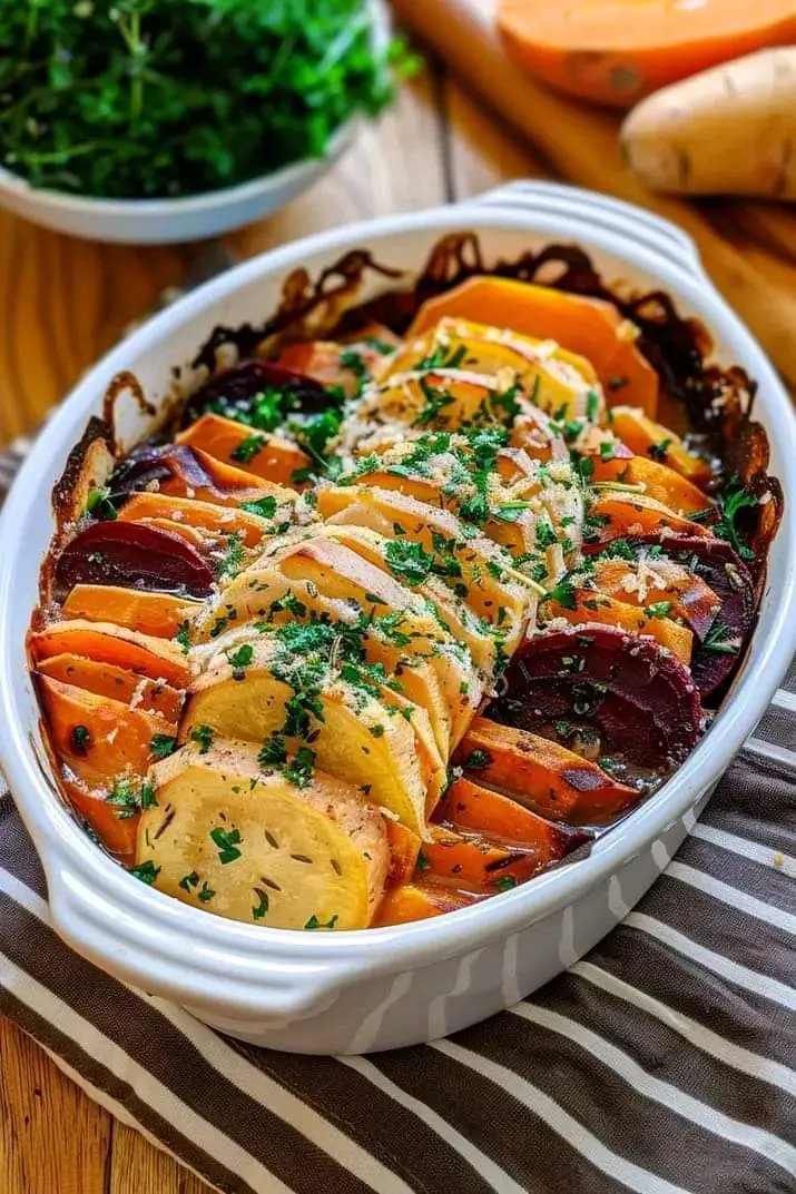Root Vegetable Gratin with Gruyère and Parmesan
