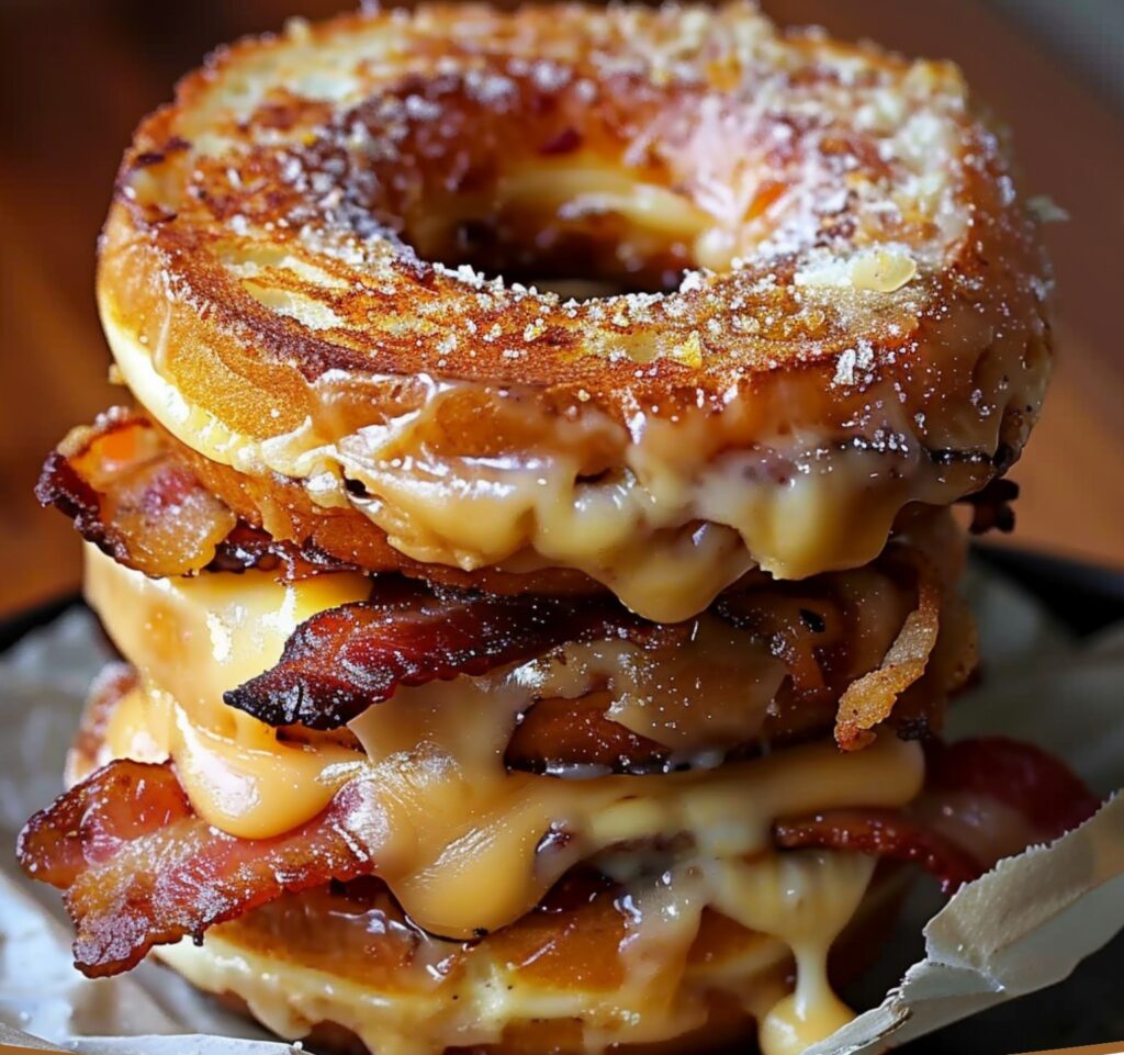 Sweet and Savory Donut Grilled Cheese with Bacon