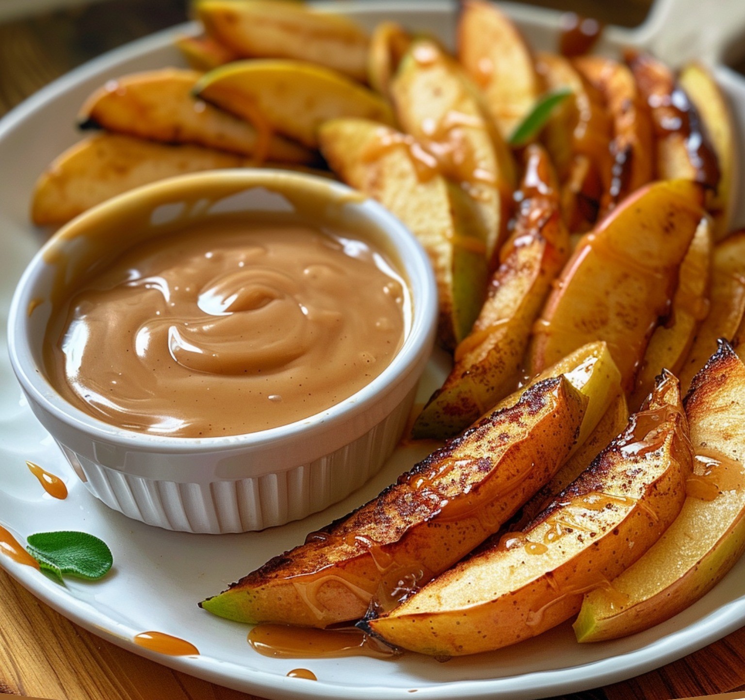 Baked Apple Wedge Fries with Caramel Cream Dipping Sauce