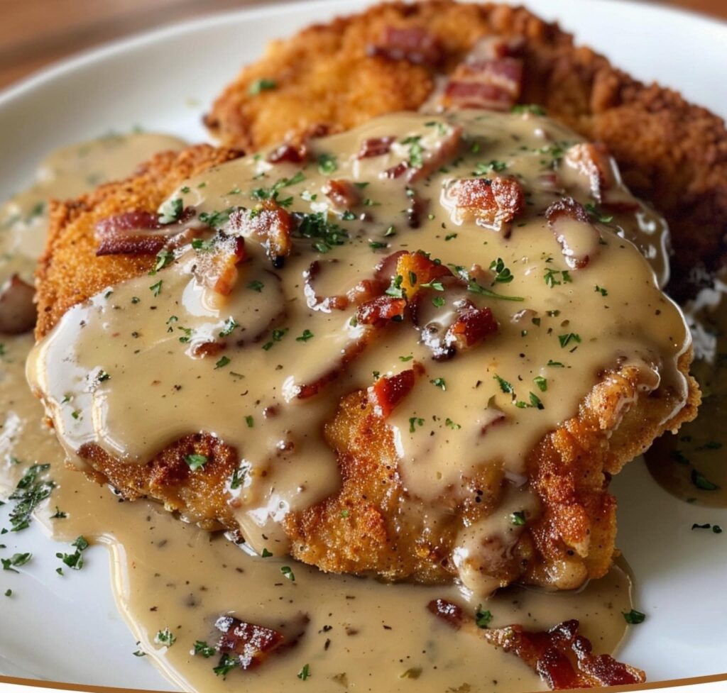Southern Fried Pork Chops with Bacon Gravy