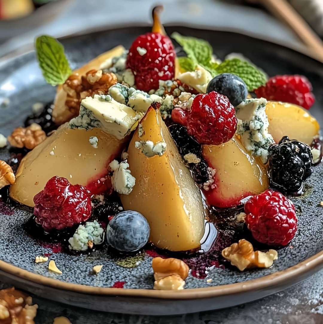 Baked Pears with Berries, Walnuts, and Blue Cheese