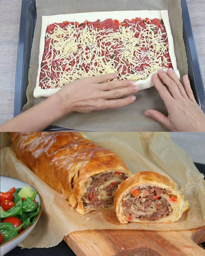 Savory Puff Pastry Roll with Ground Beef and Gouda