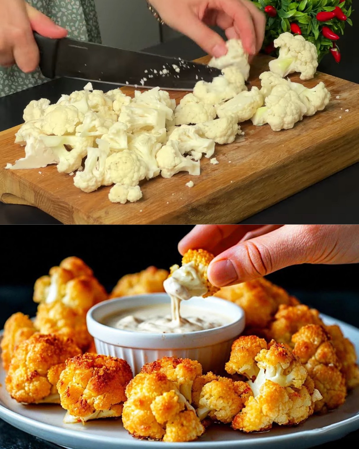 Crispy Parmesan Cauliflower Bites with Zesty Yogurt Dip