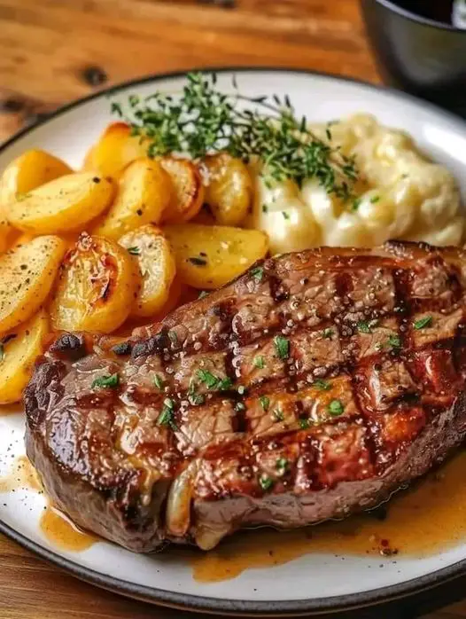 Pan-Seared Ribeye Steak with Cheesy Scalloped Potatoes
