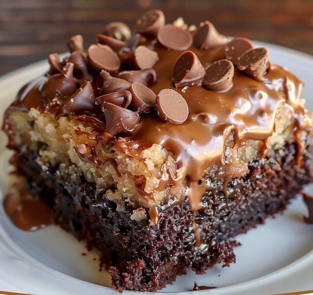 Decadent German Chocolate Caramel Poke Cake