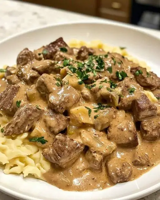 Creamy Beef Stroganoff with Egg Noodles