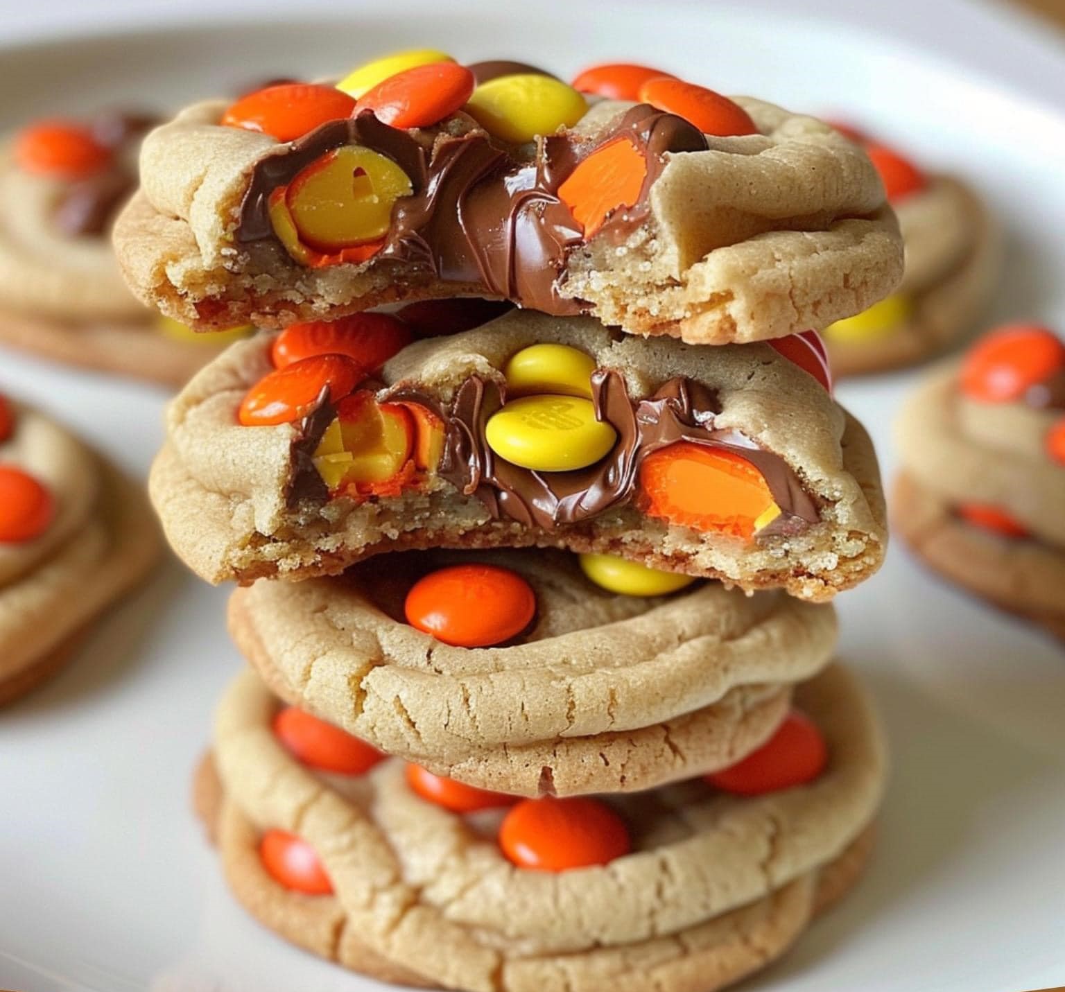 Stuffed Reese’s Pieces Peanut Butter Cookies