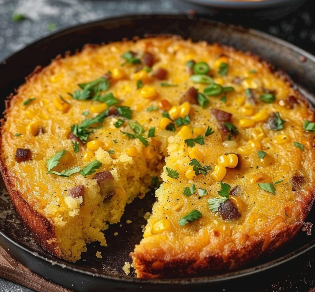 Cheesy Jalapeño Cornbread with Creamed Corn finished dish