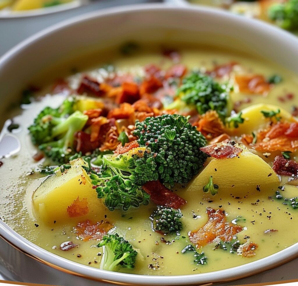 Cheesy Broccoli and Potato Chowder finished dish