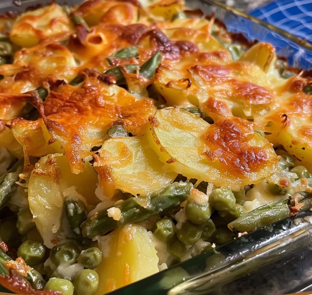 Creamy Potato and Green Bean Casserole finished dish