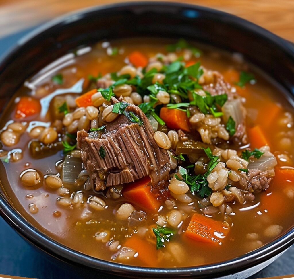 Hearty Beef and Barley Soup finished dish