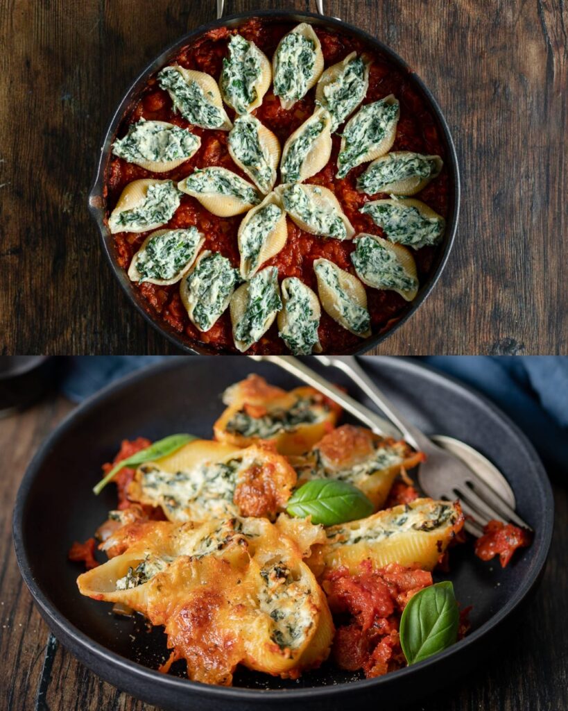 Spinach and Ricotta Stuffed Shells with Tomato Sauce