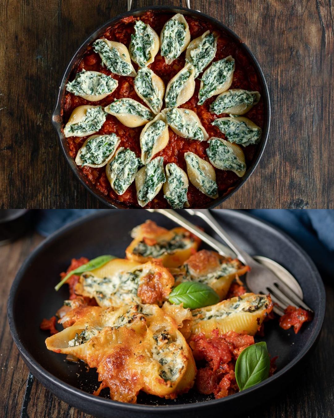 Spinach and Ricotta Stuffed Shells with Tomato Sauce