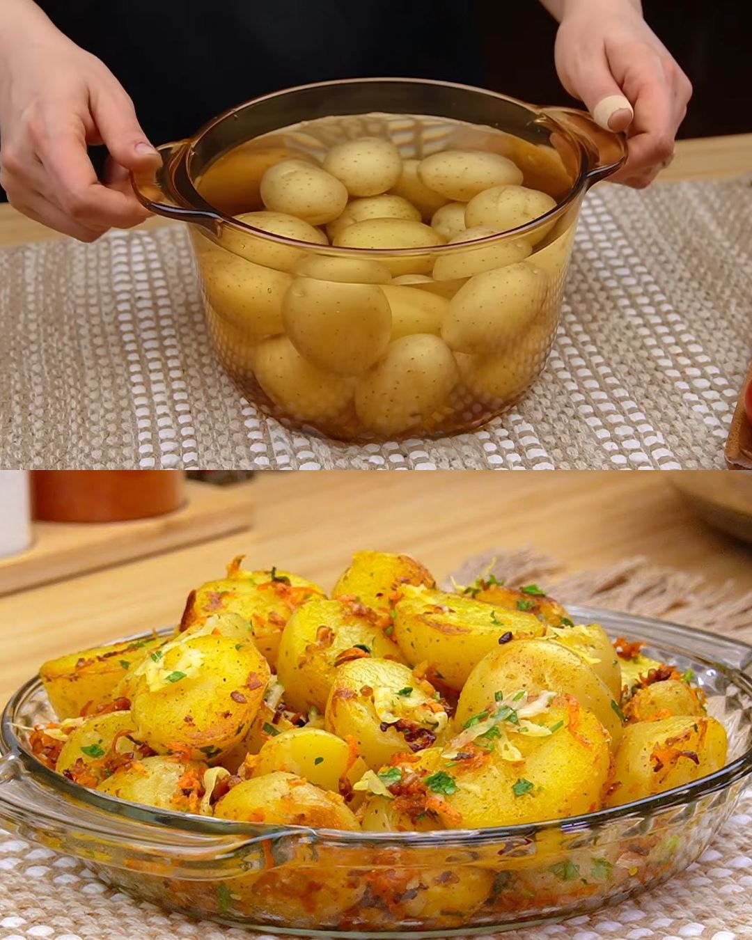 Sautéed Baby Potatoes with Vegetables and Parmesan Garnish