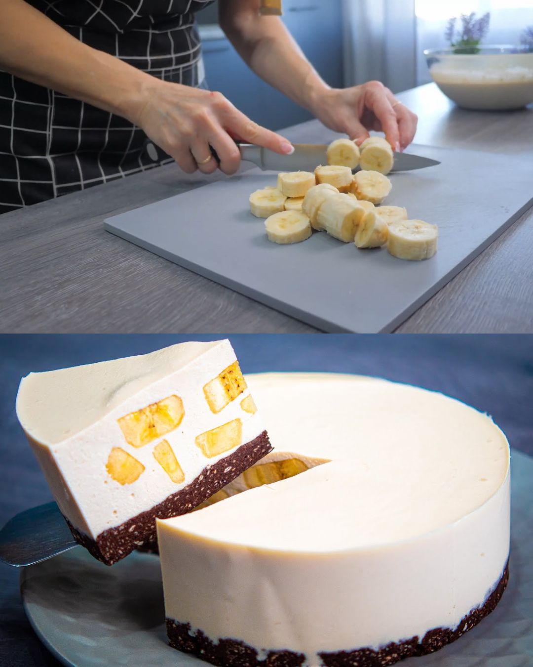 Layered Banana-Cocoa Cottage Cheesecake