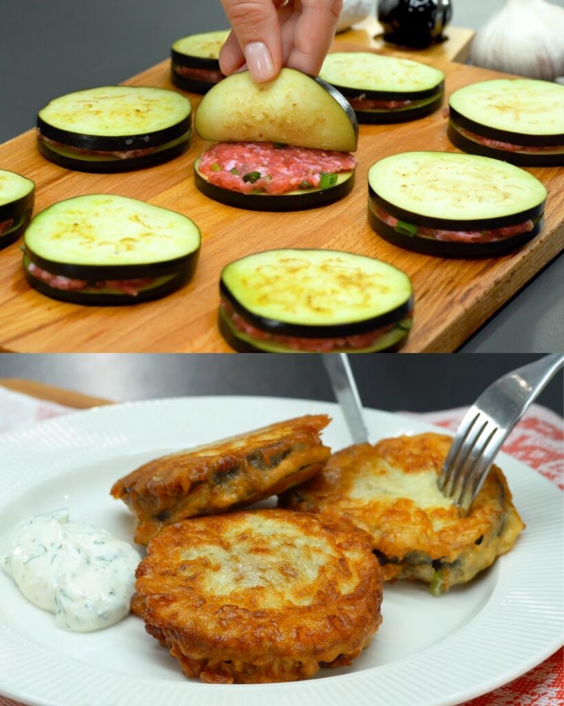 Crispy Eggplant Patties with Minced Meat and Yogurt Sauce