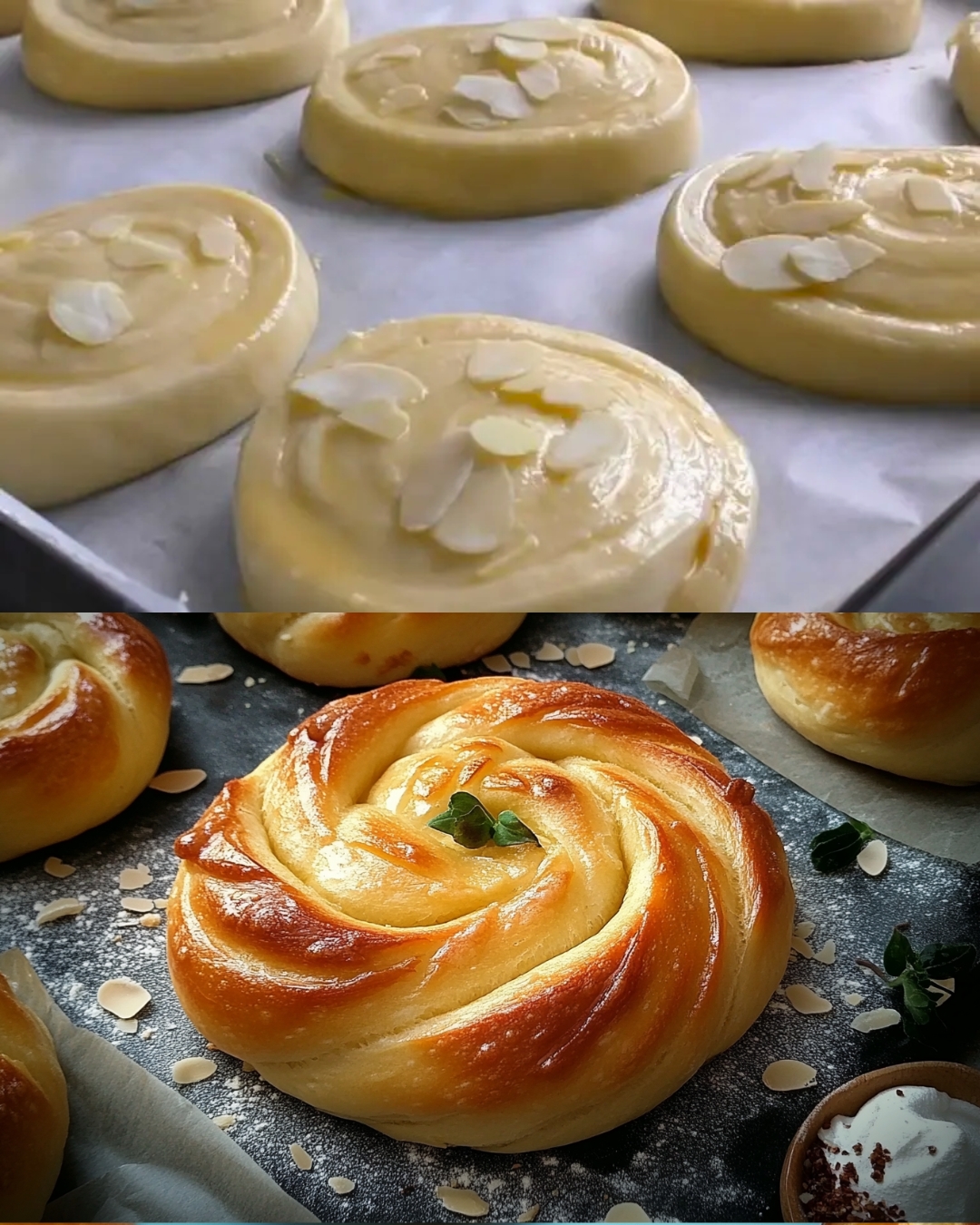Custard-Filled Rolls with Almond Flakes