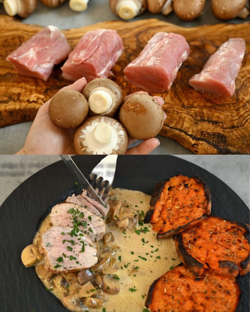 Creamy Pork Fillet with Mushroom Sauce finished dish