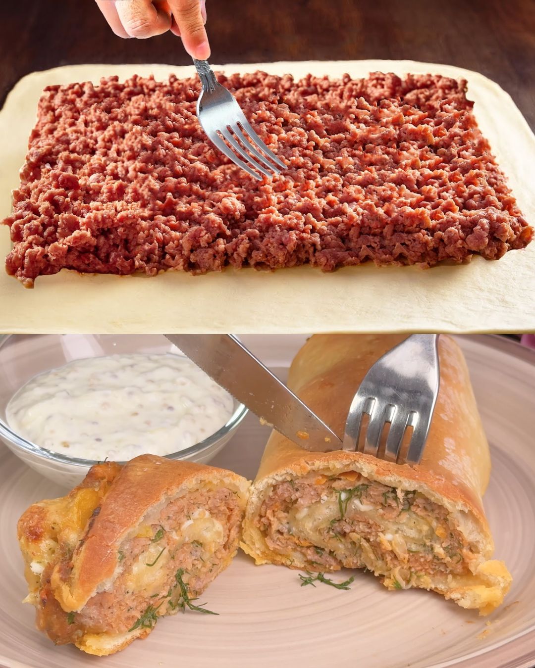 Savory Meat & Cheese Puff Pastry Roll
