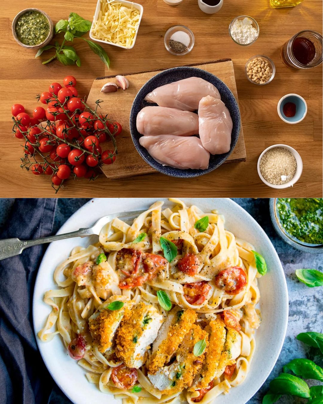 Pesto Chicken Bake with Tomatoes and Cheddar Crust